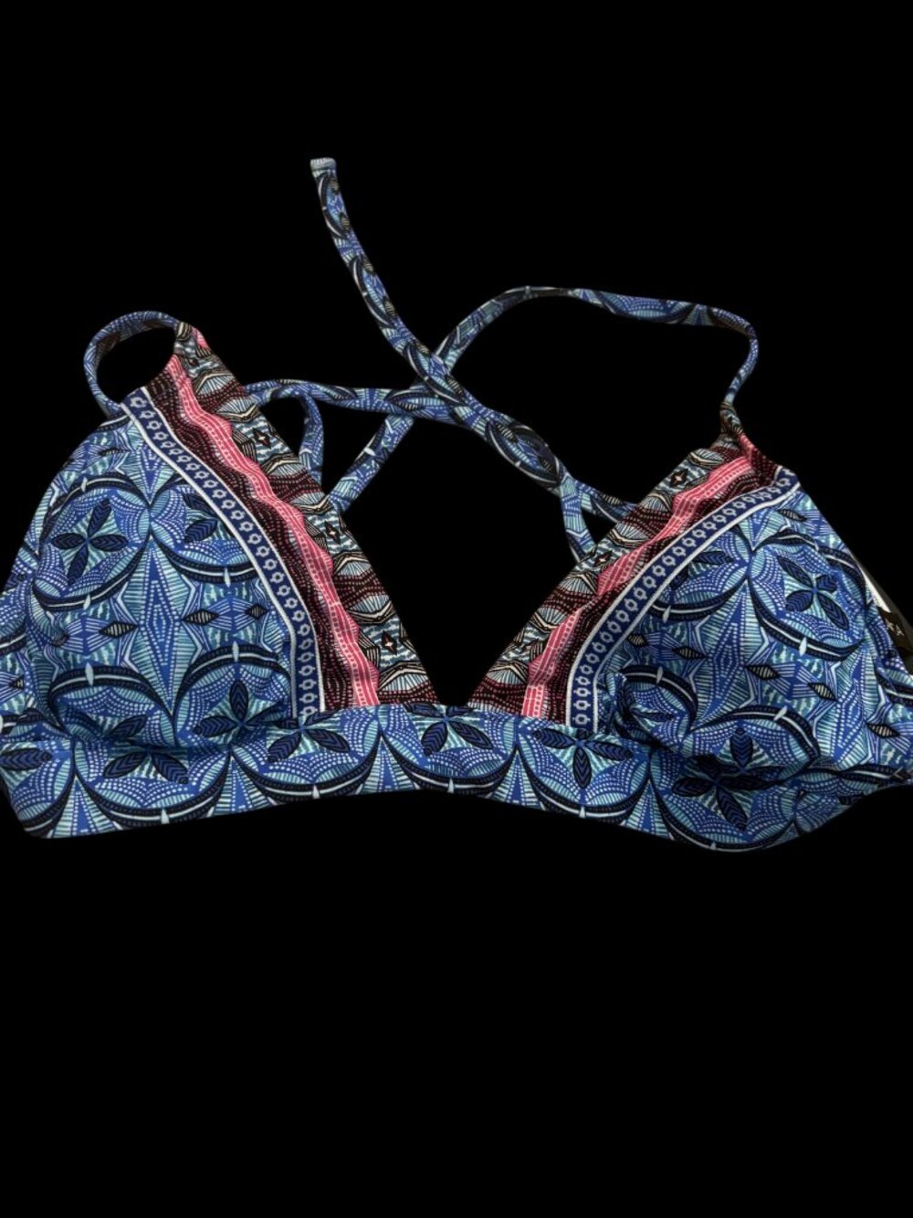 La Blanca Size 10 Patterned Triangle Bikini Top with Tie Straps